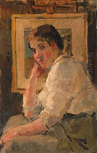 A Model Seated In The Artist's Studio Oil Painting by Isaac Israels