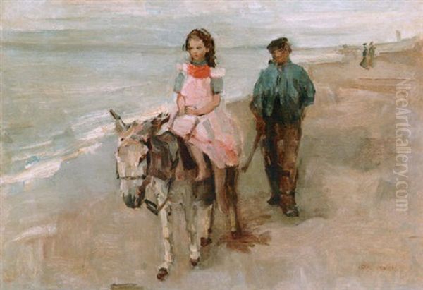 A Donket Ride On Scheveningen Beach Oil Painting by Isaac Israels