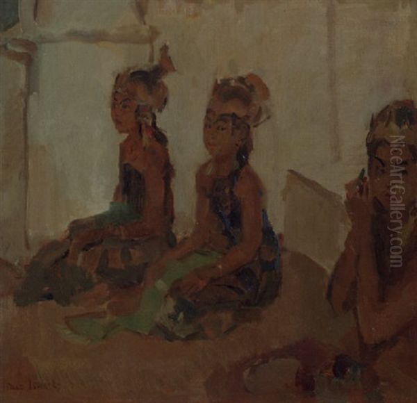 Seated Javanese Dancers Oil Painting by Isaac Israels