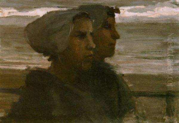 Two Katwijk Fisherwomen Oil Painting by Isaac Israels