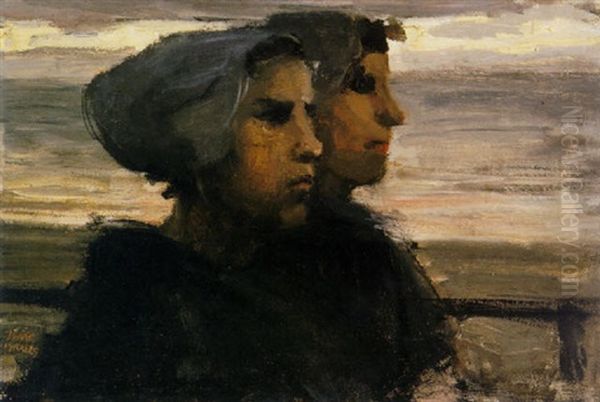 Two Scheveningen Fisherwomen Oil Painting by Isaac Israels