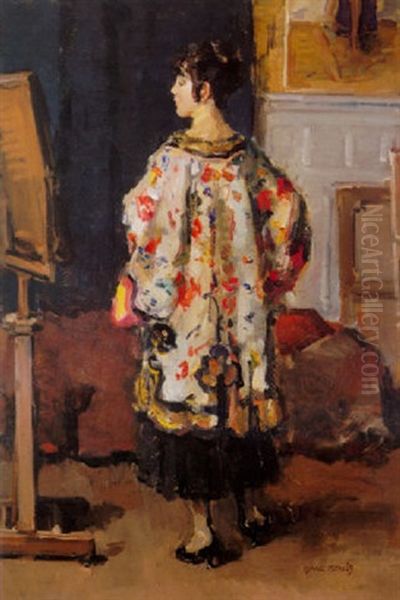 A Lady In A Kimono In Front Of A Mirror Oil Painting by Isaac Israels