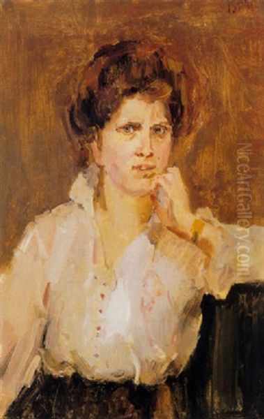 A Lady In A White Blouse Oil Painting by Isaac Israels