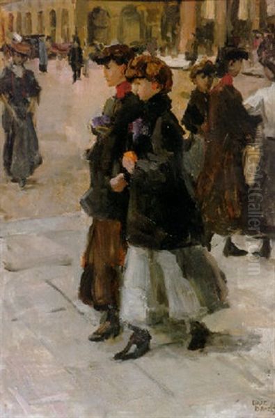 Midinettes Op Het Place Vendome, Parijs Oil Painting by Isaac Israels