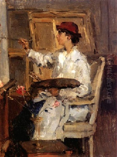 A Portrait Of Paula Van Heukelommouthaan In Her Studio Oil Painting by Isaac Israels