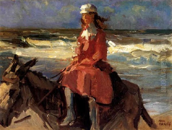 Donkey Riding On The Beach Oil Painting by Isaac Israels