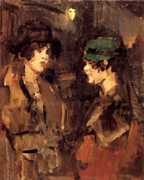 Two Girls Chatting Oil Painting by Isaac Israels