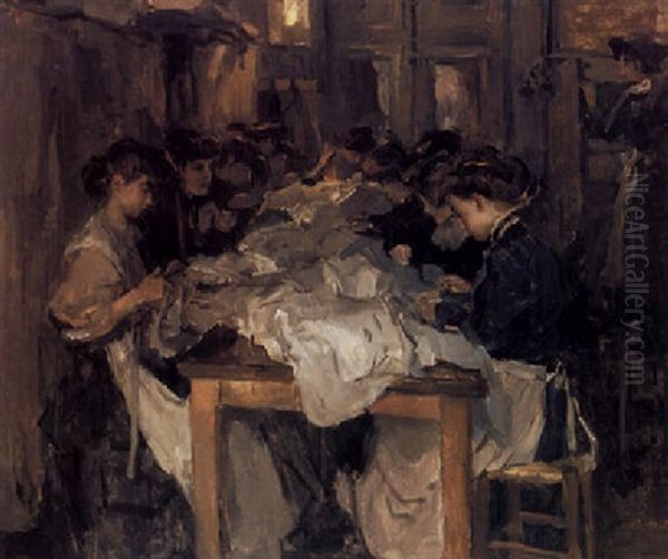 The Paquin Sewing Studio, Paris Oil Painting by Isaac Israels