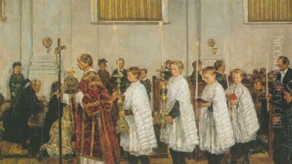 Processie In De Oud-katholieke Kerk Te Den Haag Oil Painting by Isaac Israels