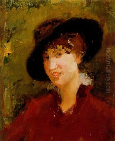 Portret Van Een Jonge Vrouw Met Hoed Oil Painting by Isaac Israels