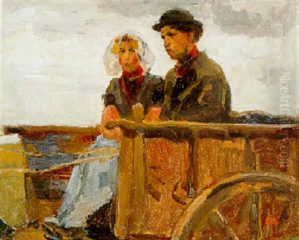 Zeeuws Paar Op De Bok Van Een Boerenkar Oil Painting by Isaac Israels