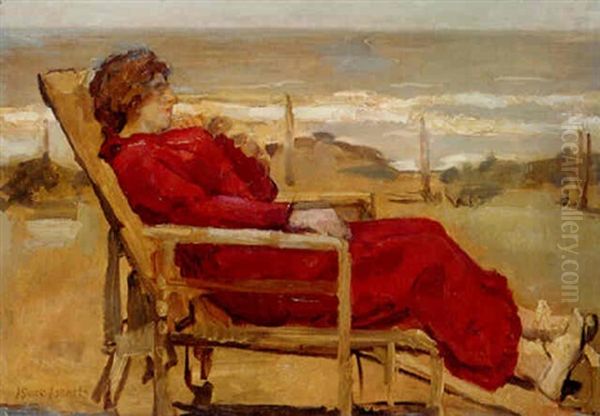 An Elegant Lady In A Beach Chair, Scheveningen Oil Painting by Isaac Israels