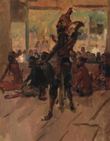 Dancer In The Solo Kraton, A Gamelan In The Background Oil Painting by Isaac Israels