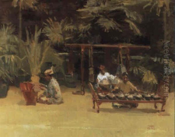 A Gamelan Orchestra Oil Painting by Isaac Israels