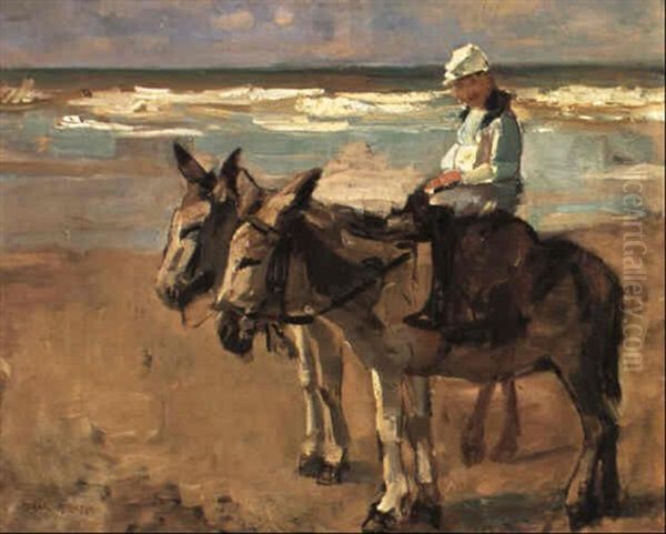 Donkey Riding On The Beach Oil Painting by Isaac Israels