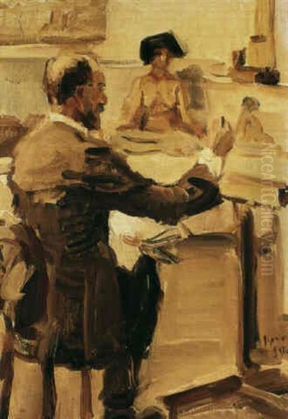 The Painter Marius Bauer In The Studio Of Isaac Israels Oil Painting by Isaac Israels