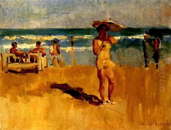 Figures On Viareggio Beach Oil Painting by Isaac Israels