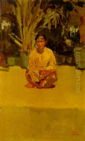 An Indonesian Beauty Sitting In A Garden Oil Painting by Isaac Israels