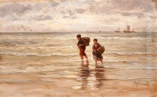 Fishermen In Zandvoort Oil Painting by Jozef Israels