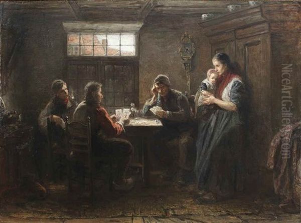 Jour De Repos: The Card Players Oil Painting by Jozef Israels