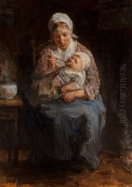 Sollicitude Maternelle (maternal Solicitude) Oil Painting by Jozef Israels