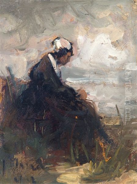 Vissersvrouw In Het Duin Oil Painting by Jozef Israels