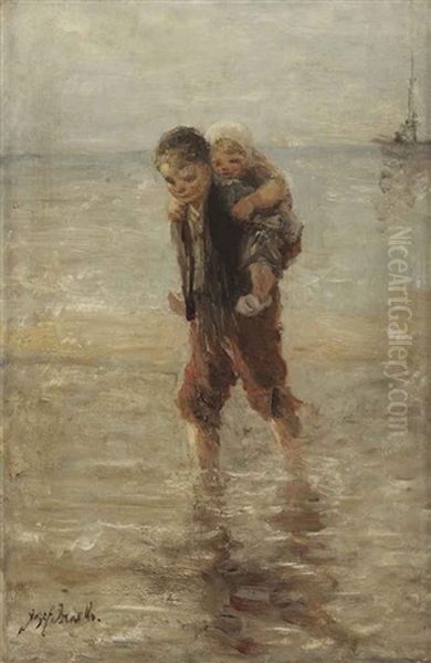 In The Surf Oil Painting by Jozef Israels