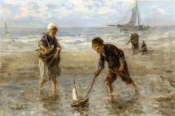 Enfants Jouant Sur La Plage Oil Painting by Jozef Israels