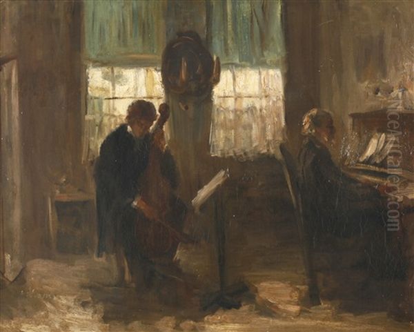 Interior With Two Musicians Oil Painting by Jozef Israels