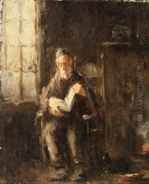 Rabbi Reading By The Window Oil Painting by Jozef Israels