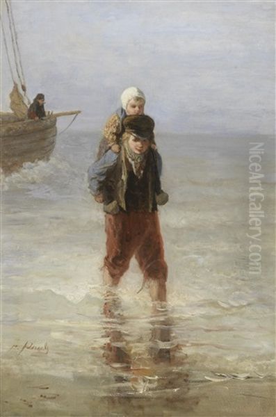 Wading Ashore Oil Painting by Jozef Israels