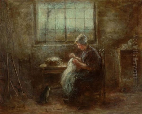 Knitting In The Sunlight Oil Painting by Jozef Israels