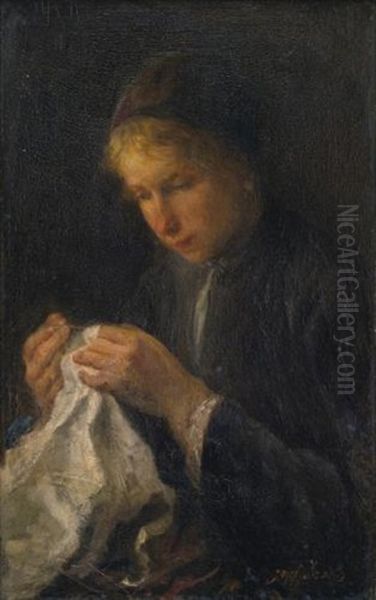 Woman Sewing Oil Painting by Jozef Israels