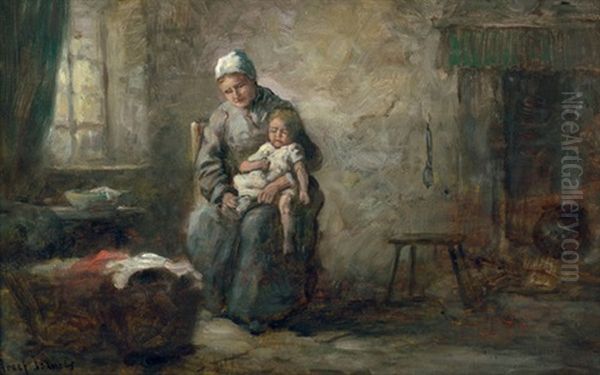 Mutter Mit Kind In Der Kaminstube Oil Painting by Jozef Israels