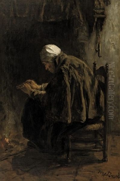 Als Men Oud Wordt: By The Fire Oil Painting by Jozef Israels