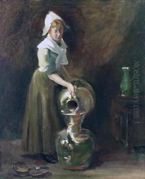 Dutch Girl Pouring Water Oil Painting by Jozef Israels