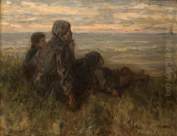 Family Waiting By The Sea Oil Painting by Jozef Israels