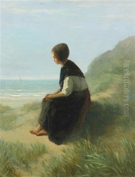 Woman Looking Out To Sea, Waiting Oil Painting by Jozef Israels