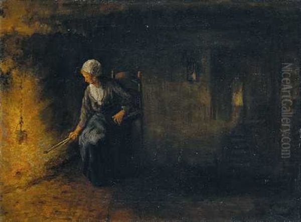 Frau Am Kamin Oil Painting by Jozef Israels