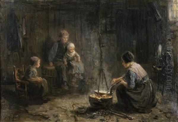 Family Oil Painting by Jozef Israels