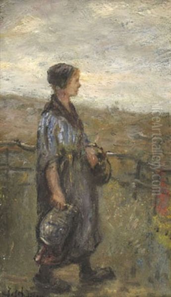 A Girl In The Field Oil Painting by Jozef Israels