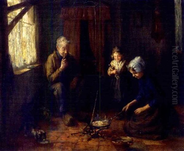 Preparing A Meal With Sister Oil Painting by Jozef Israels