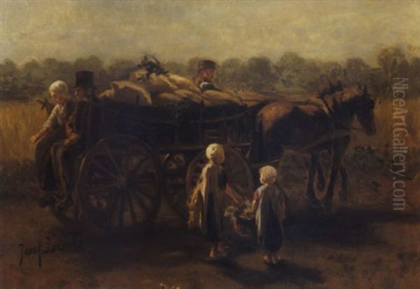 A Ride On The Horse Cart Oil Painting by Jozef Israels