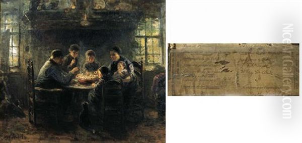 Paysans A Table (the Peasant's Mealtime) Oil Painting by Jozef Israels