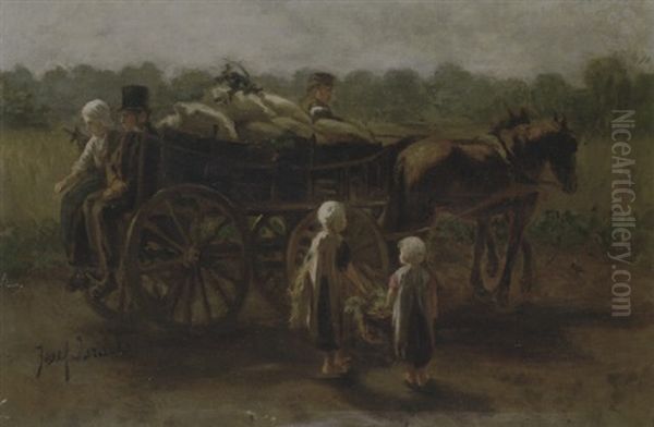 A Ride On The Horse Cart Oil Painting by Jozef Israels