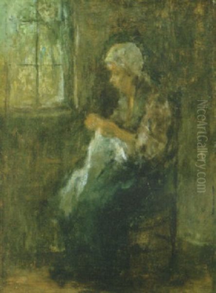 Woman Sewing At The Window Oil Painting by Jozef Israels