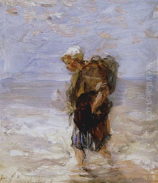 Vissersvrouw Op Het Strand Oil Painting by Jozef Israels