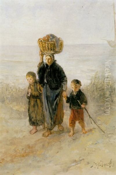 On The Shore Oil Painting by Jozef Israels