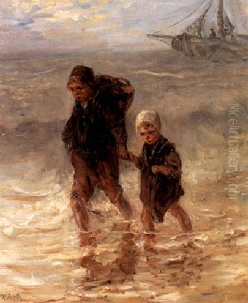 Children On The Beach Oil Painting by Jozef Israels