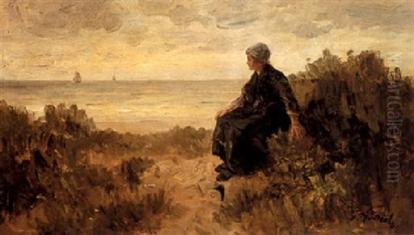 A Girl In The Dunes Oil Painting by Jozef Israels